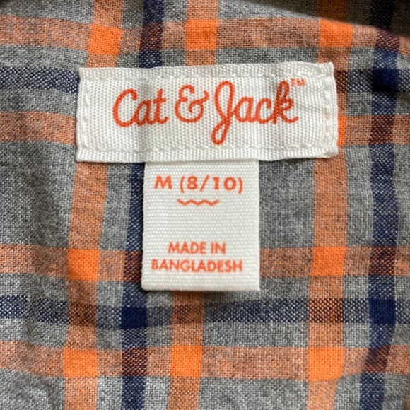 Cat & Jack Plaid Long Sleeves Shirt Boys Medium 8 10 Button Down Orange Gray - Picture 6 of 6